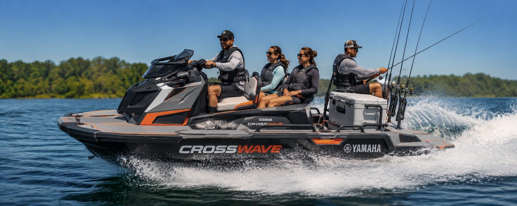 Family fishing adventure aboard the Yamaha CrossWave on the water