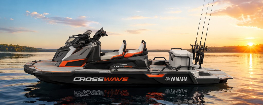 Yamaha CrossWave personal watercraft on calm water at golden hour